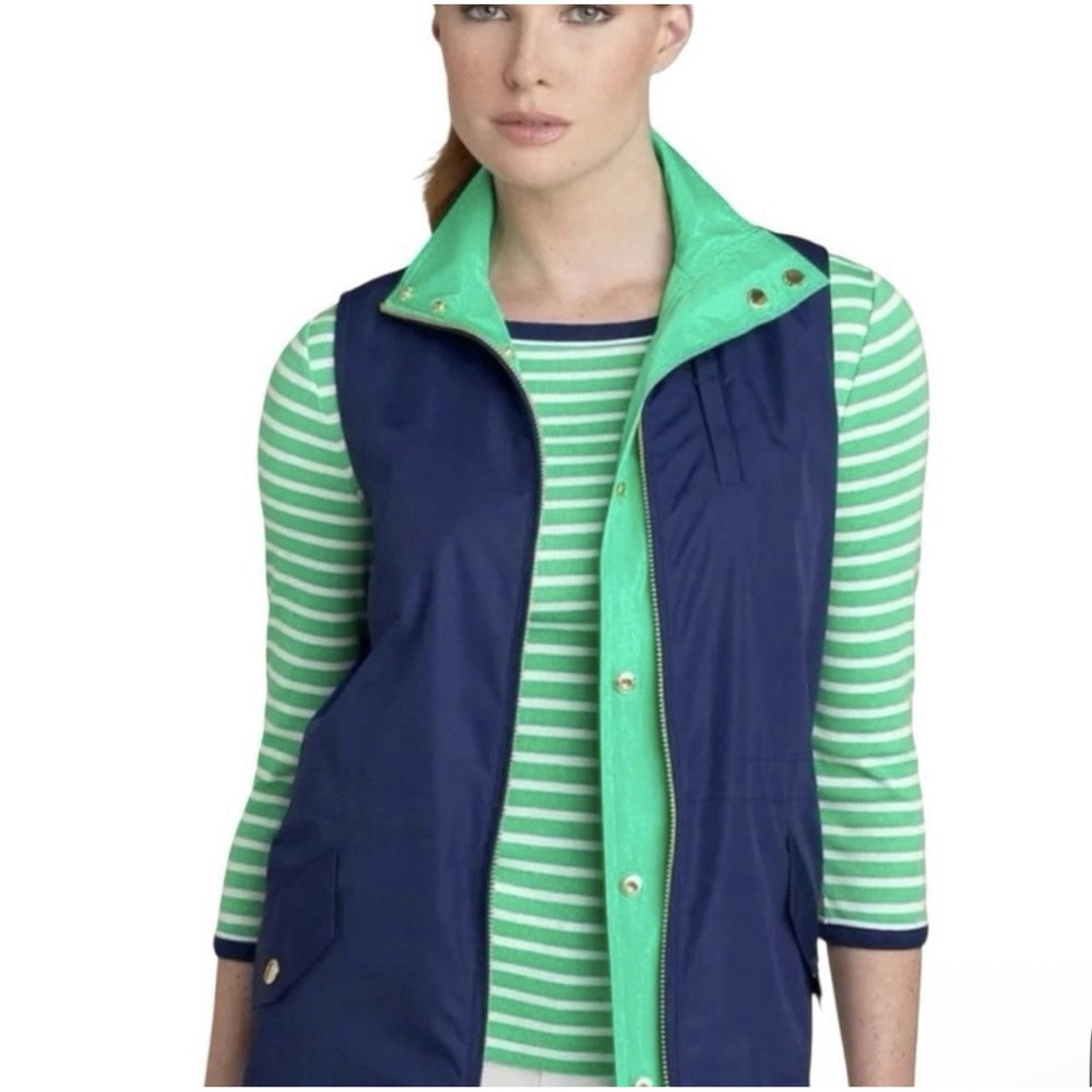 Lauren Ralph Lauren Womens Reversible Vest Sz M Navy/Kelly Green Preppy Nautical